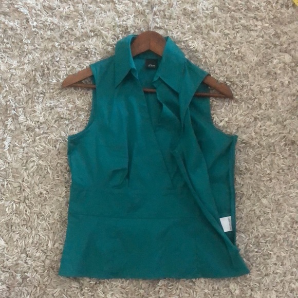 Green&turquoise, sleeveless, wrap VNeck blouse, not worn,sOliver Selection, US10 - Picture 7 of 12